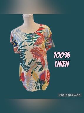 L C&C California | Tropical Print Linen Shirt size Large 